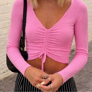 Princess Polly Pink Ruched Drawstring Open Back Crop Top XXS NWT